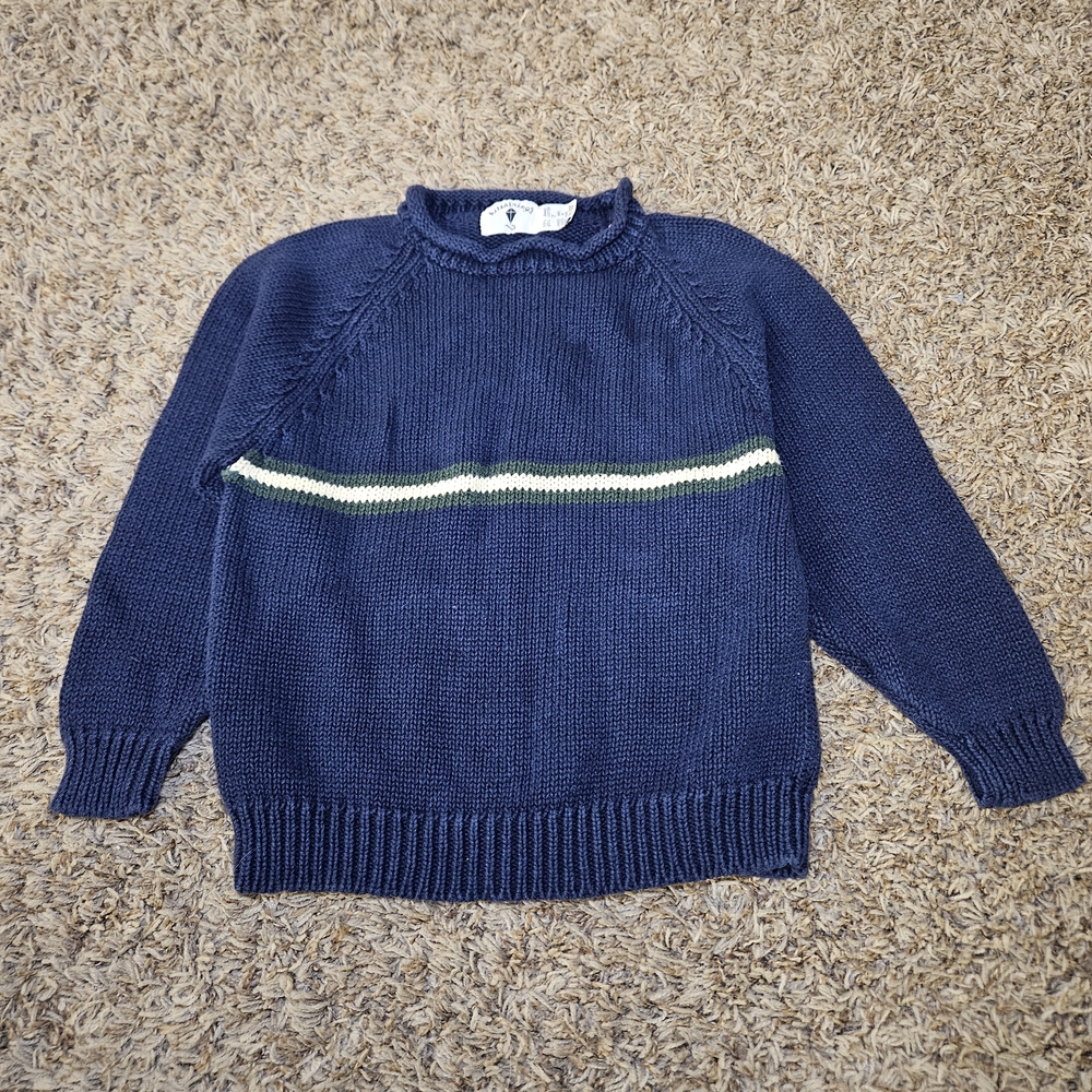 Kitestrings Blue Boys Sweater Pullover Size 7 Stripe Ramie Cotton Blend Vintage